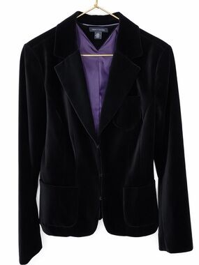 π€ TOMMY HILFIGER Black Velvet Blazer Quiet Luxury Dark Academia Jacket Sz 4 S